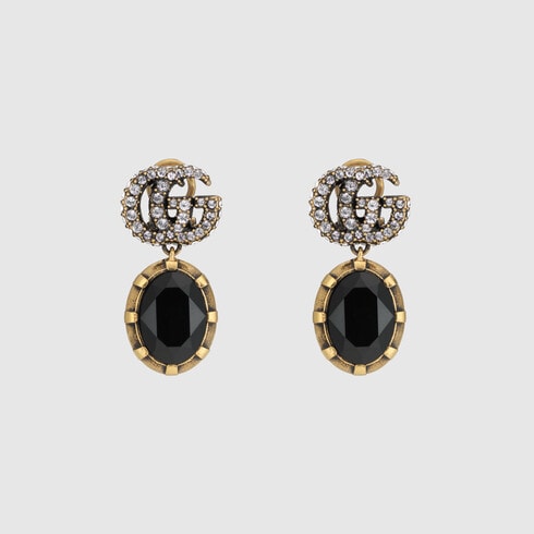 Double G earrings with black crystals