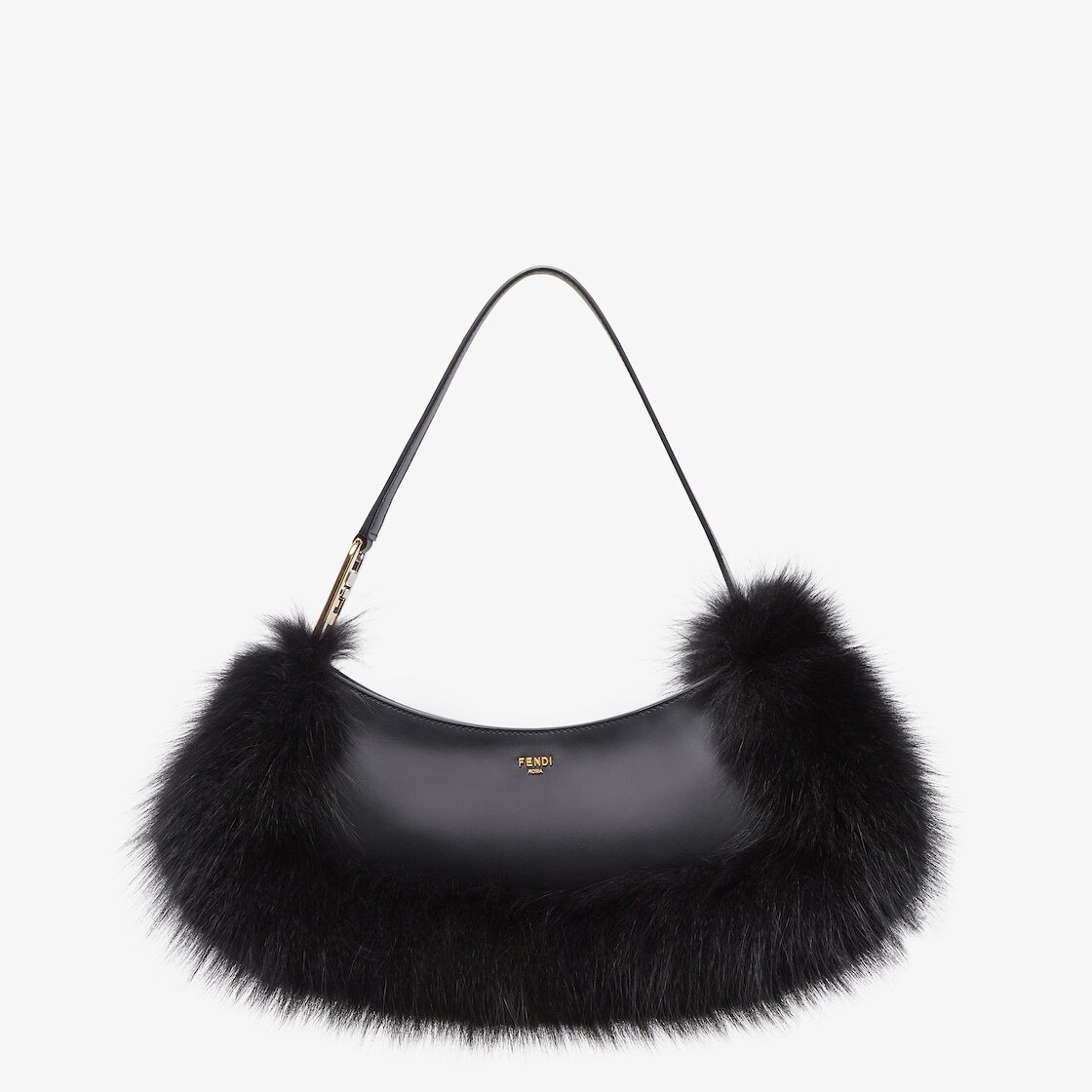 Black fox fur and leather pouch