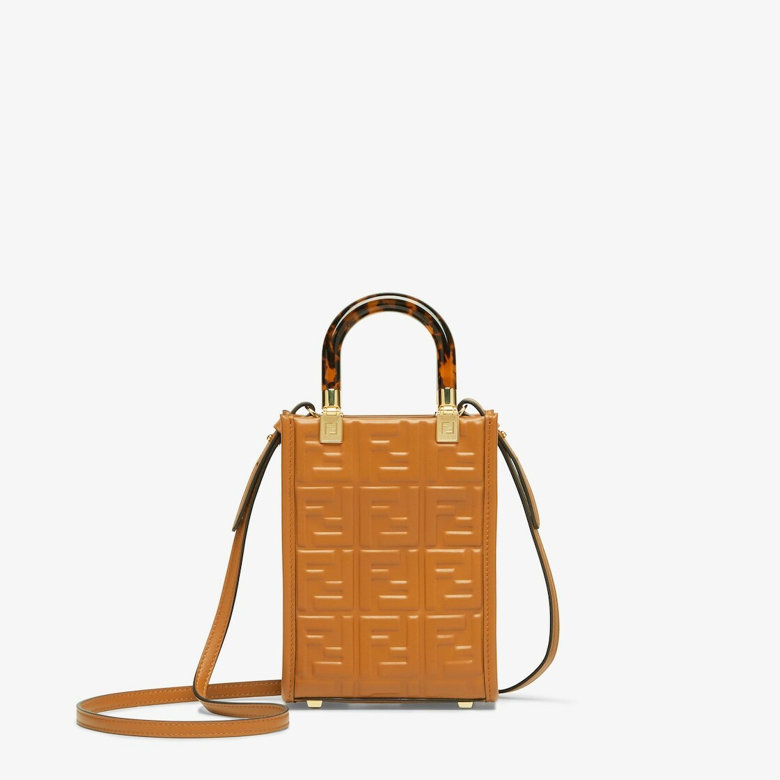 Mini Sunshine Shopper - Brown leather mini-bag with FF motif